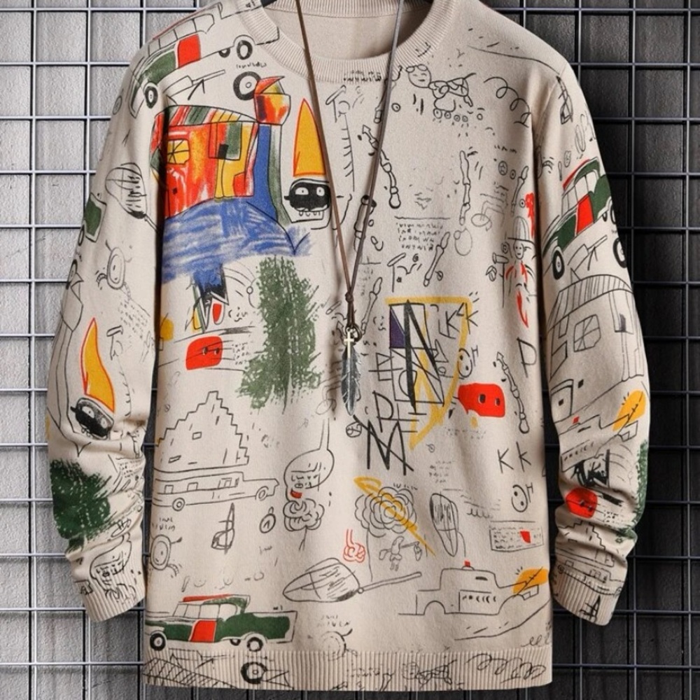 Men graffiti print sweater